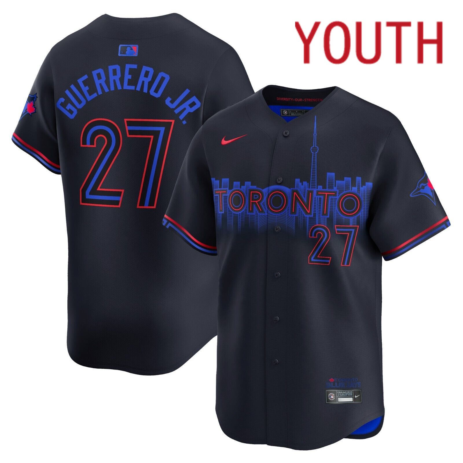 2024 Youth Toronto Blue Jays #27 Vladimir Guerrero Jr. City Connect Nike Dri-FIT MLB Limited black Jersey->youth mlb jersey->Youth Jersey